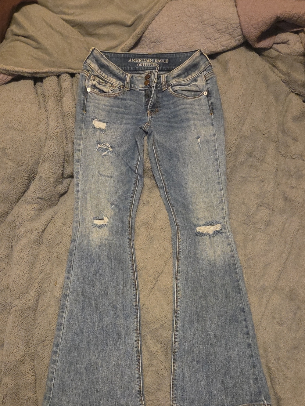 American Eagle Outfitters Distressed Light Blue Flare Jeans